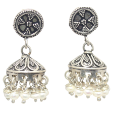 Jhumki Jhumka Earrings 925 Sterling Silver Freshwater Pearl Gem Stone Handmade Women Gift Traditional Tribal E506